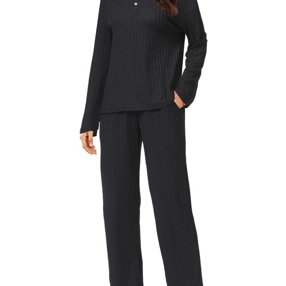 Other - Ribbed Knit Lounge Set Long Sleeve Henley Top & Pants Sleepwear